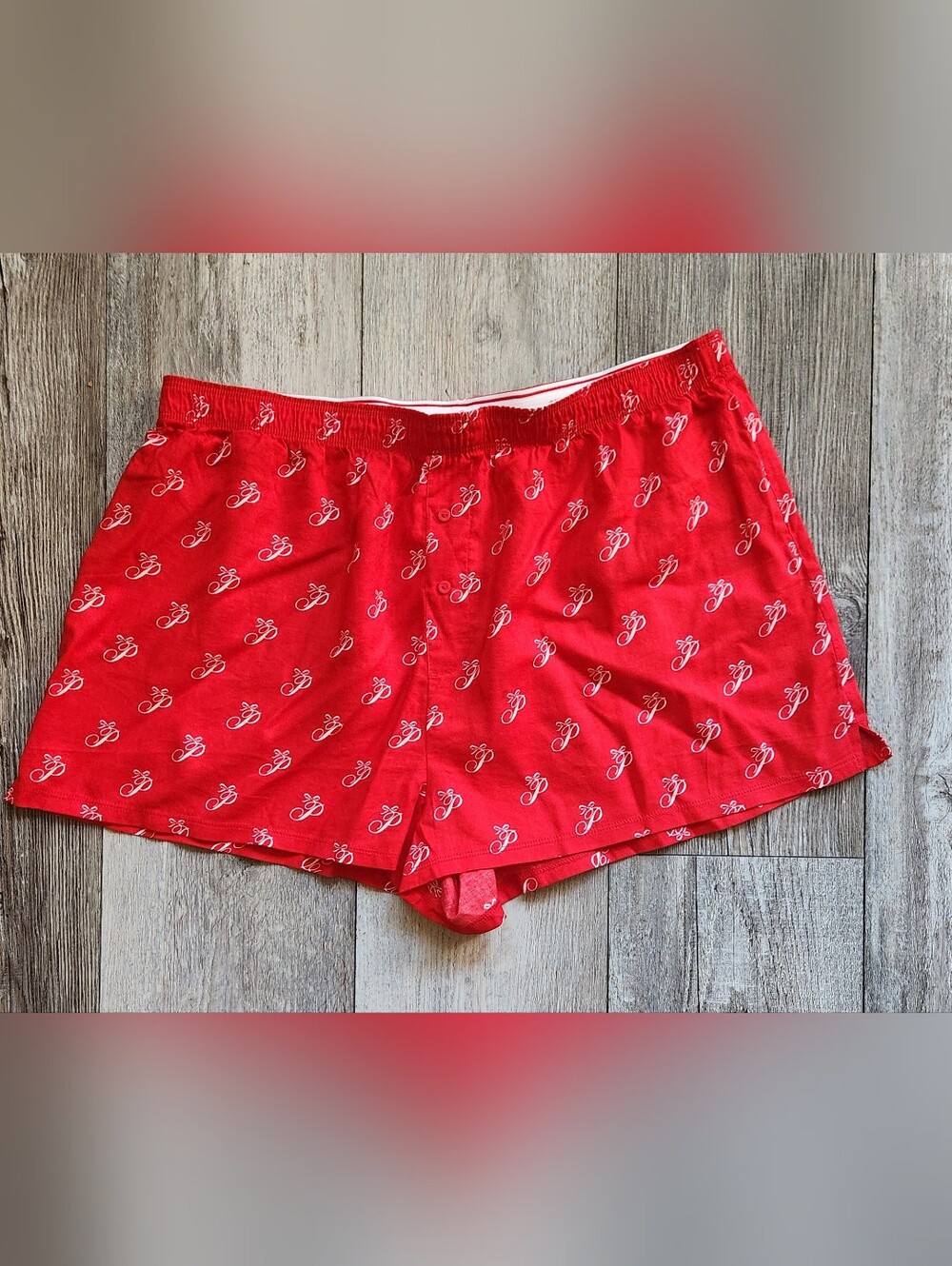 PINK Victoria's Secret Red Lounge Shorts with White Logo Motif